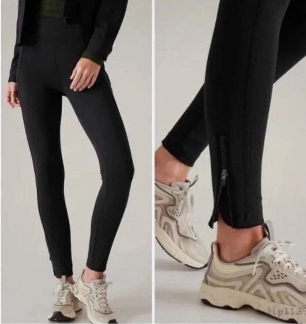Athleta Black Ankle Zip Leggings Small Textured Panel Running Yoga Workout Pants